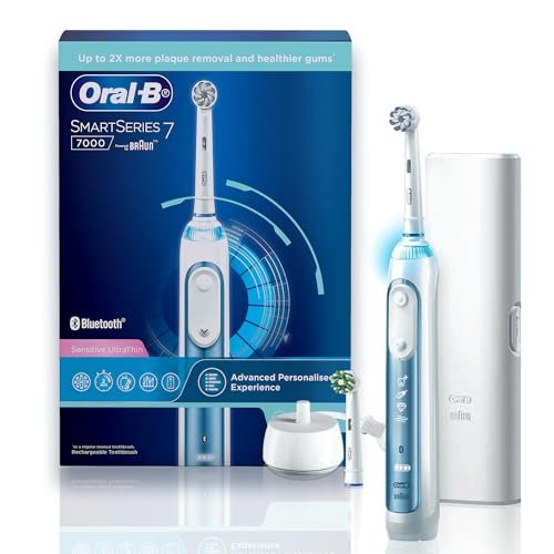 Oral B Smart 7 Electric Toothbrush with Advanced Personalization with Ultra Soft Brush head with Travel case and extra brush head, Adult, White