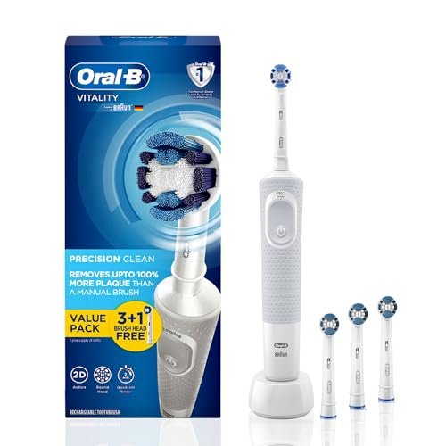 Oral B Vitality Criss Cross Electric Rechargeable Toothbrush with 3+1 Free refill, Adult, Multicolour