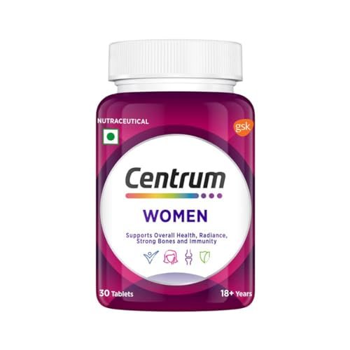 Centrum Women, World's No.1 Multivitamin with Biotin, Vitamin C & 21 vital Nutrients for Overall Health, Radiance, Strong Bones & Immunity (Veg) Pack of 30 Tablets