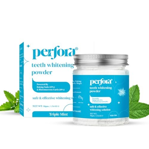 Perfora Teeth Whitening Powder | Enamel Safe & Effective Teeth Whitener Solution| Stain Removal and Triple Mint Formula For Long Lasting Freshness | Teeth Cleaning Dental Kit For All Teeth Types | 50g (Triple Mint)